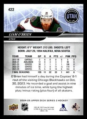 2024-25 Upper Deck #422 Liam O’Brien - Hockey Card Single