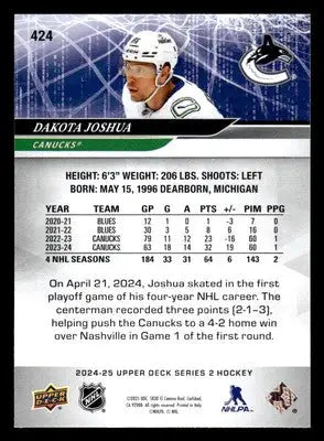 2024-25 Upper Deck #424 Dakota Joshua - Hockey Card Single