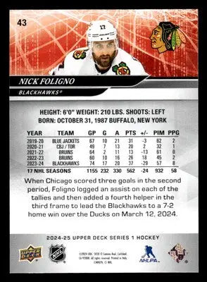 2024-25 Upper Deck #43 Nick Foligno - Hockey Card Single