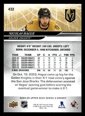 2024-25 Upper Deck #432 Nicolas Hague - Hockey Card Single