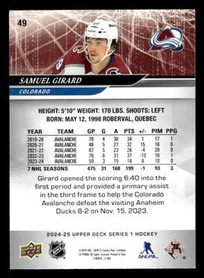 2024-25 Upper Deck #49 Samuel Girard - Hockey Card Single