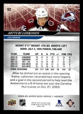 2024-25 Upper Deck #52 Artturi Lehkonen - Hockey Card Single