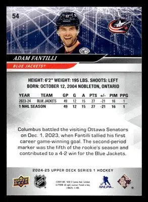 2024-25 Upper Deck #54 Adam Fantilli - Hockey Card Single