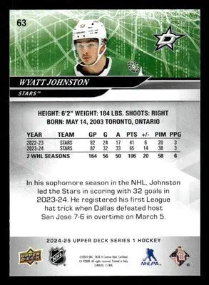 2024-25 Upper Deck #63 Wyatt Johnston - Hockey Card Single