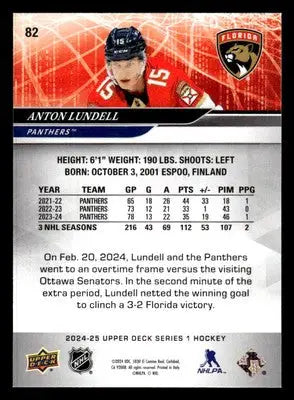2024-25 Upper Deck #82 Anton Lundell - Hockey Card Single