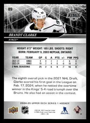 2024-25 Upper Deck #89 Brandt Clarke - Hockey Card Single