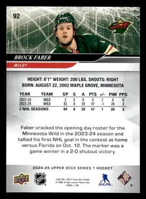 2024-25 Upper Deck #92 Brock Faber - Hockey Card Single