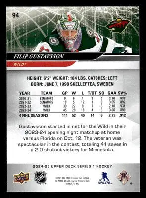 2024-25 Upper Deck #94 Filip Gustavsson - Hockey Card Single