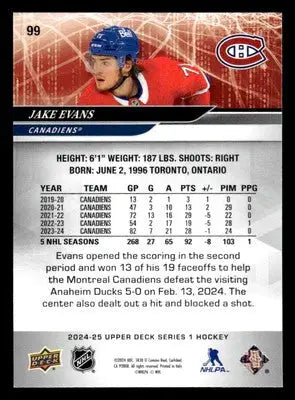 2024-25 Upper Deck #99 Jake Evans - Hockey Card Single