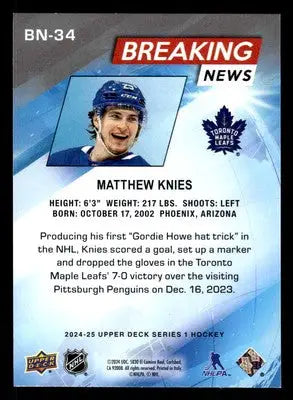 2024-25 Upper Deck #BN-34 Matthew Knies Breaking News - Hockey Card Single