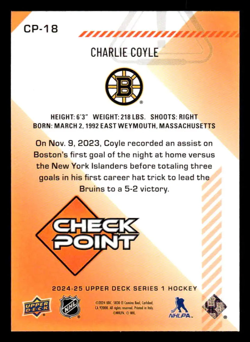 2024-25 Upper Deck #CP-18 Charlie Coyle Checkpoint - Hockey Card Single
