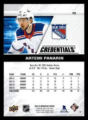 2024-25 Upper Deck Credentials #10 Artemi Panarin - Hockey Card Single