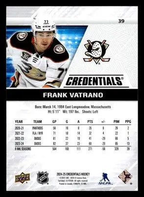 2024-25 Upper Deck Credentials #39 Frank Vatrano - Hockey Card Single