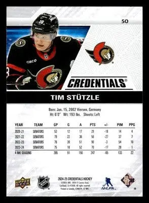 2024-25 Upper Deck Credentials #50 Tim Stutzle - Hockey Card Single