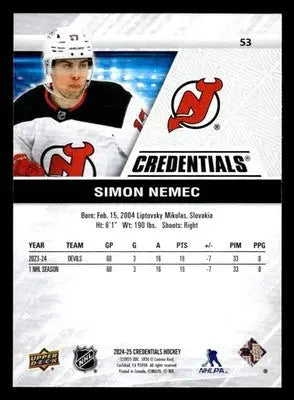2024-25 Upper Deck Credentials #53 Simon Nemec - Hockey Card Single