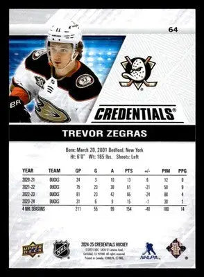 2024-25 Upper Deck Credentials #64 Trevor Zegras - Hockey Card Single