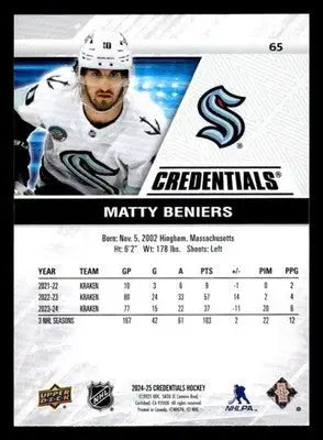 2024-25 Upper Deck Credentials #65 Matty Beniers - Hockey Card Single