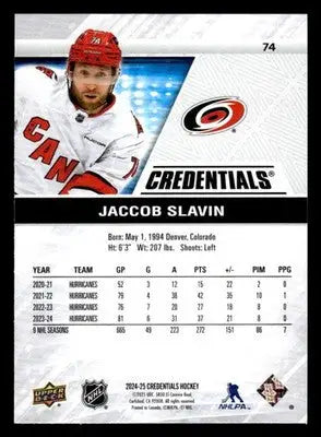 2024-25 Upper Deck Credentials #74 Jaccob Slavin - Hockey Card Single