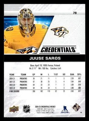 2024-25 Upper Deck Credentials #78 Juuse Saros - Hockey Card Single