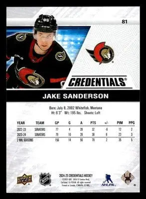 2024-25 Upper Deck Credentials #81 Jake Sanderson - Hockey Card Single