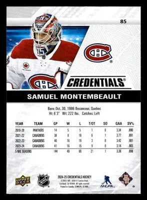 2024-25 Upper Deck Credentials #85 Samuel Montembeault - Hockey Card Single