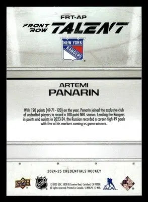 2024-25 Upper Deck Credentials #FRT-AP Artemi Panarin Front Row Talent - Hockey Card Single
