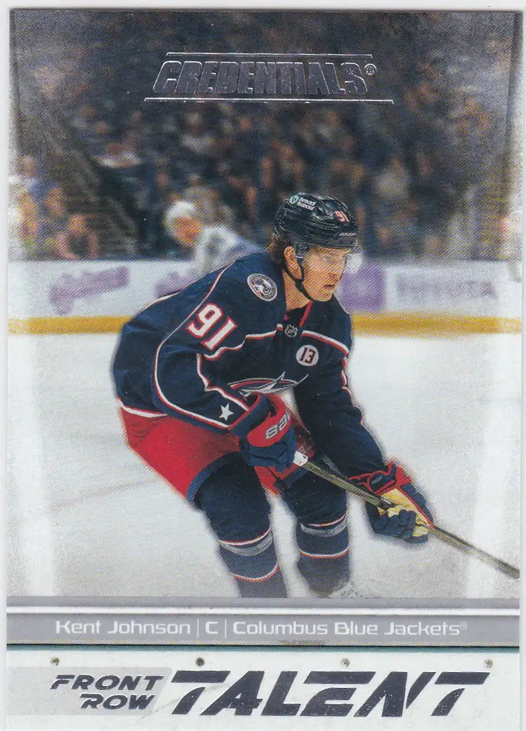 Kent Johnson hockey card from 2024-25 Upper Deck Credentials Front Row Talent series