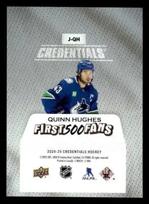 2024-25 Upper Deck Credentials #J-GH Quinn Hughes Arena Giveaway Jersey #/500 - Hockey Card Single