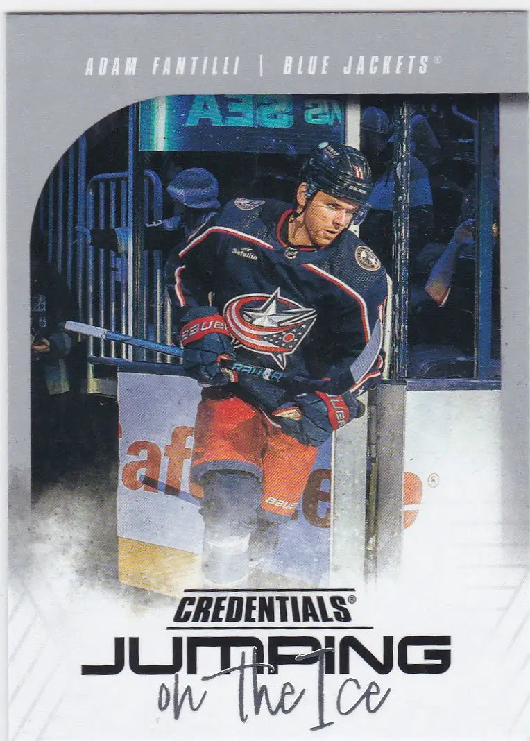 Adam Fantilli hockey card from Upper Deck Credentials featuring Adam Fantilli jumping on ice