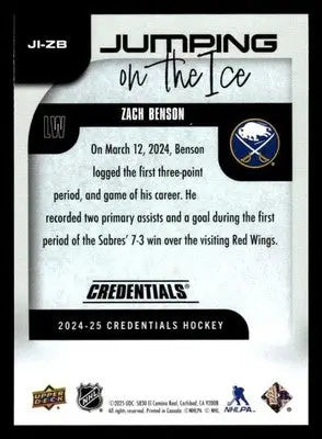 2024-25 Upper Deck Credentials #JI-ZB Zach Benson Jumping on the Ice - Hockey Card Single