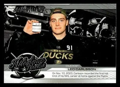 2024-25 Upper Deck Credentials #MP-LC Leo Carlsson Milestone Pucks 1st Hat Trick - Hockey Card Single