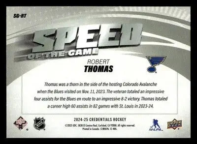2024-25 Upper Deck Credentials #SG-RT Robert Thomas Speed of the Game - Hockey Card Single