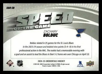 2024-25 Upper Deck Credentials #SGR-ZB Zachary Bolduc Speed of the Game - Hockey Card Single