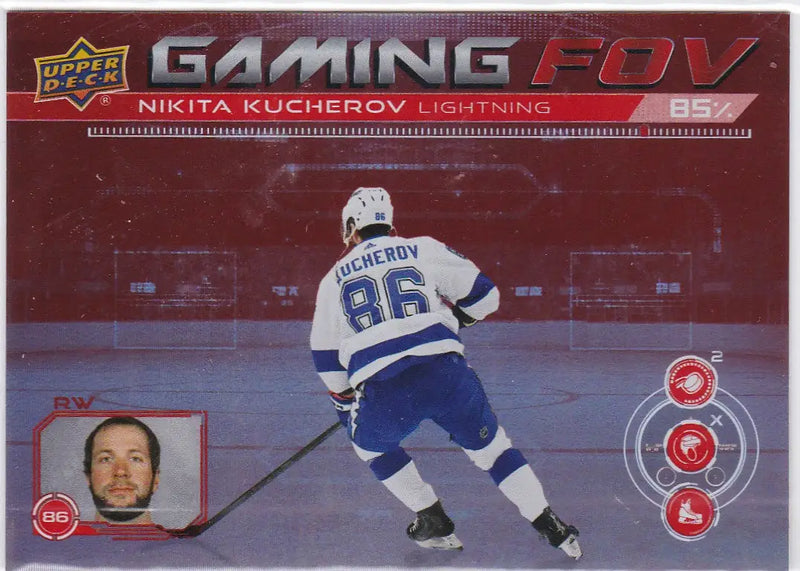 Hockey trading card of Nikita Kucherov in Tampa Bay Lightning jersey number 86 Gaming FOV
