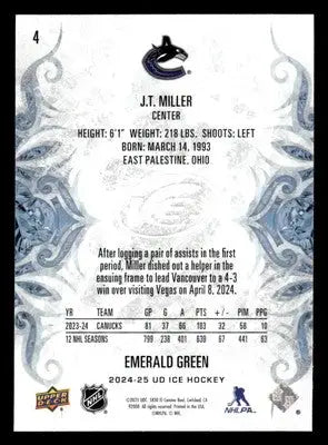 2024-25 Upper Deck Ice #4 J.T. Miller Emerald Green - Hockey Card Single