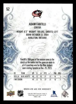 2024-25 Upper Deck Ice #52 Adam Fantilli - Hockey Card Single