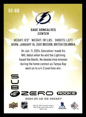 2024-25 Upper Deck Ice #SZ-GG Gage Goncalves Sub Zero Rookies #/699
