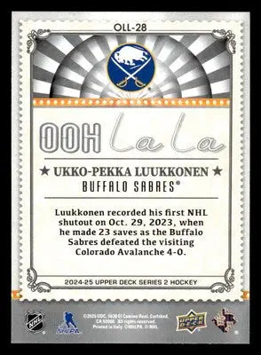 2024-25 Upper Deck #OLL-28 Ukko-Pekka Luukkonen Ooh La La - Hockey Card Single
