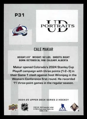 2024-25 Upper Deck #P-31 Cale Makar UD Portraits