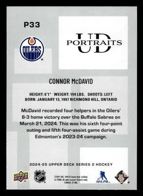 2024-25 Upper Deck #P-33 Connor McDavid UD Portraits - Hockey Card Single