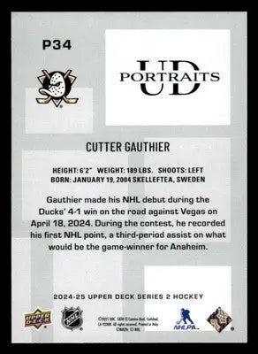 2024-25 Upper Deck #P-34 Cutter Gauthier UD Portraits - Hockey Card Single