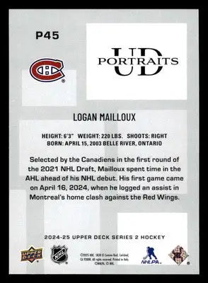 2024-25 Upper Deck #P-45 Logan Mailloux UD Portraits - Hockey Card Single