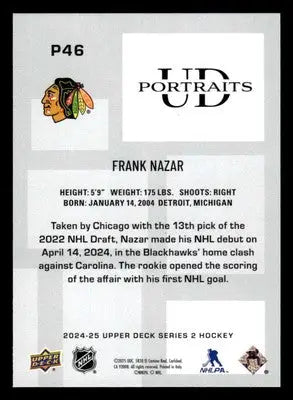 2024-25 Upper Deck #P-46 Frank Nazar UD Portraits - Hockey Card Single