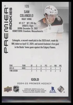 2024-25 Upper Deck Premier Sam Colangelo #135 Gold SN #/199 Anaheim Ducks - Hockey Card Single