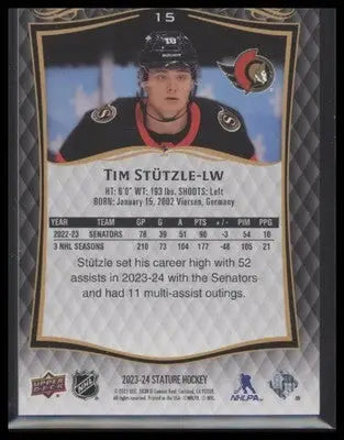 2024-25 Upper Deck Stature Tim Stutzle #15 2023-24 Update - Base Ottawa Senators - Hockey Card Single