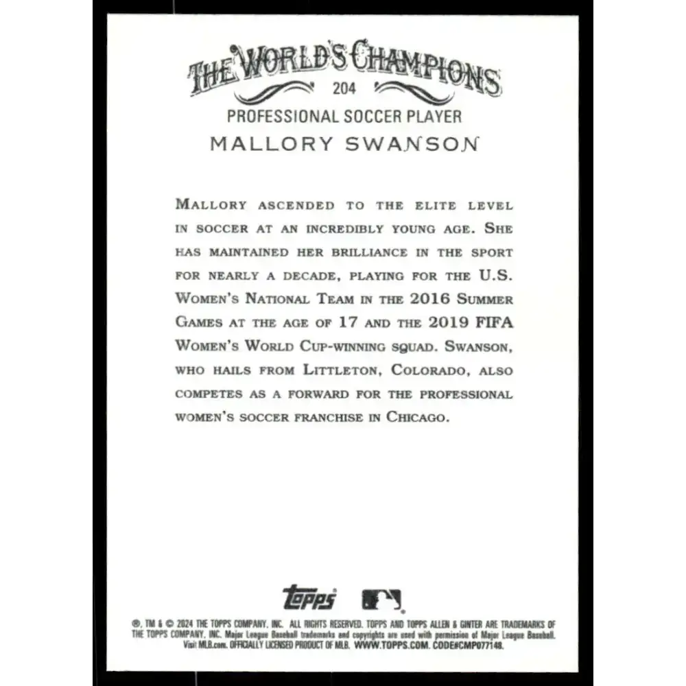 2024 Allen & Ginter #204 Mallory Swanson NM-MT Non-Baseball Baseball Card - Baseball Card Single