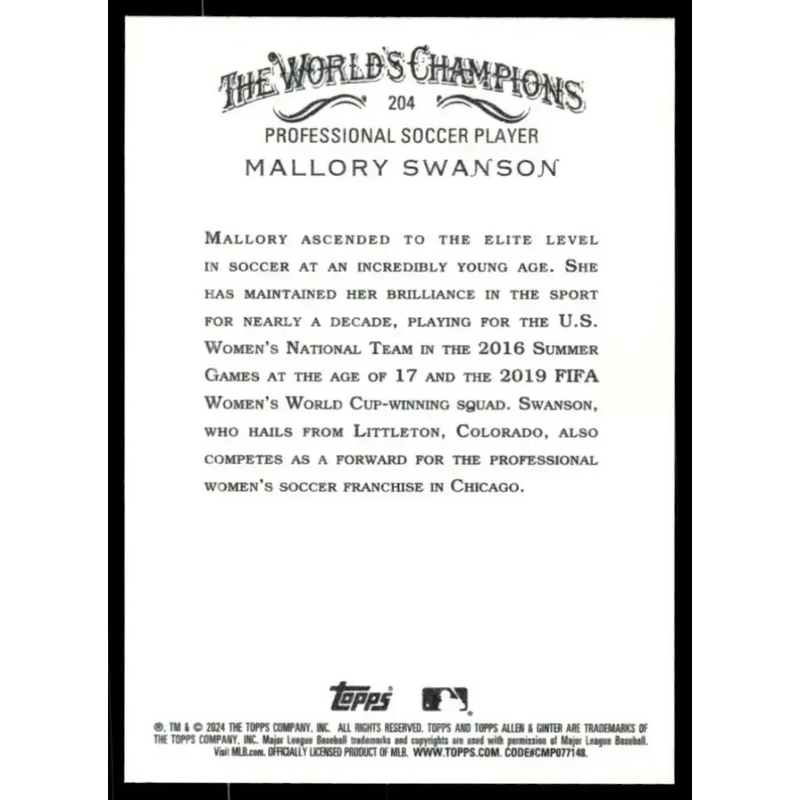 2024 Allen & Ginter #204 Mallory Swanson NM-MT Non-Baseball Baseball Card - Baseball Card Single