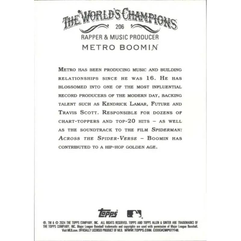 2024 Allen & Ginter #206 Metro Boomin NM-MT Non-Baseball Baseball Card - Non-Sports Card Single