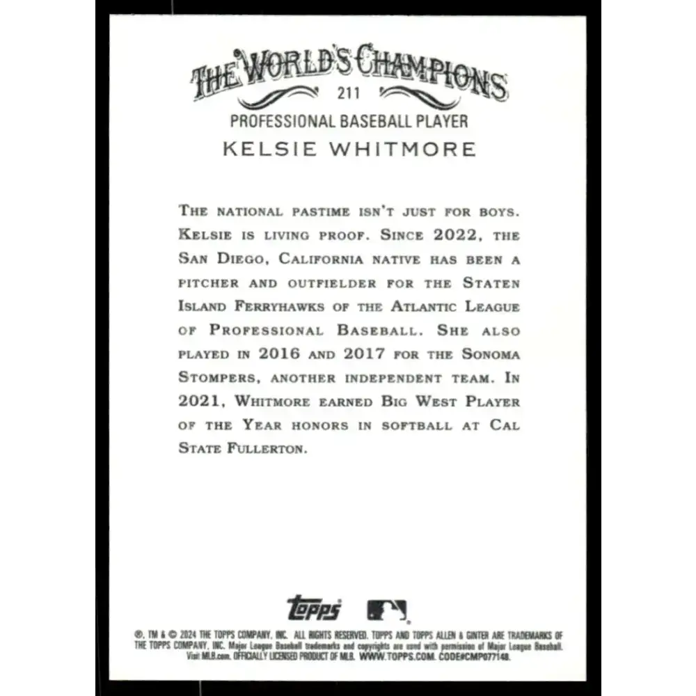 2024 Allen & Ginter #211 Kelsie Whitmore NM-MT Non-Baseball Baseball Card - Baseball Card Single