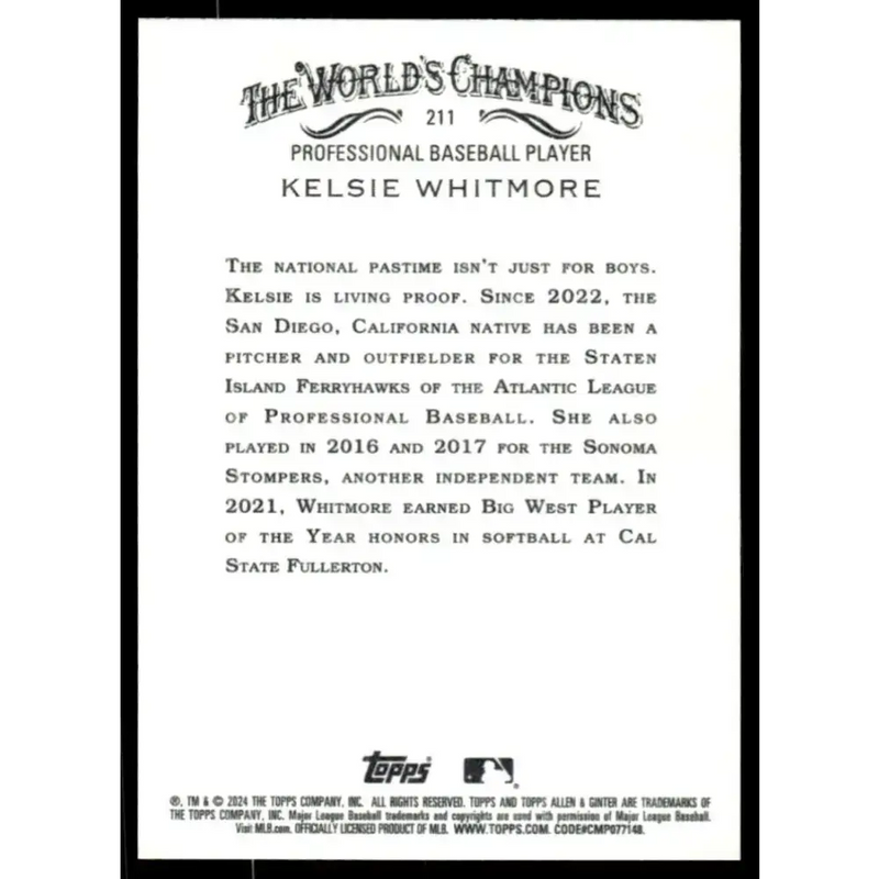 2024 Allen & Ginter #211 Kelsie Whitmore NM-MT Non-Baseball Baseball Card - Baseball Card Single